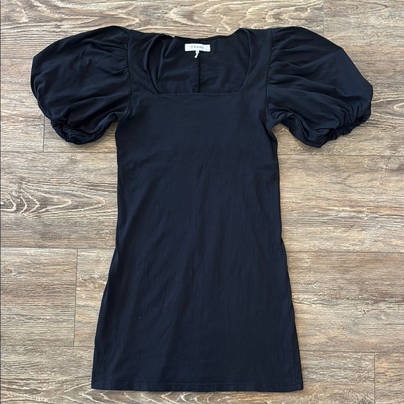 FRAME Women's XS Nina Gathered Organic Cotton-Blend Jersey Mini Dress Stretchy - Picture 1 of 12
